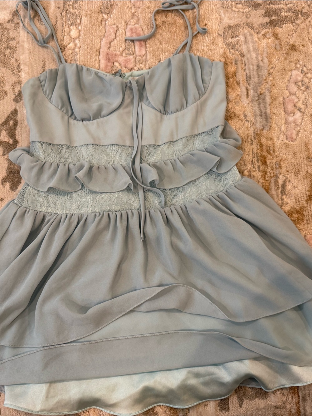 Lovers + Friends Pale Blue Ruffle Mini Dress